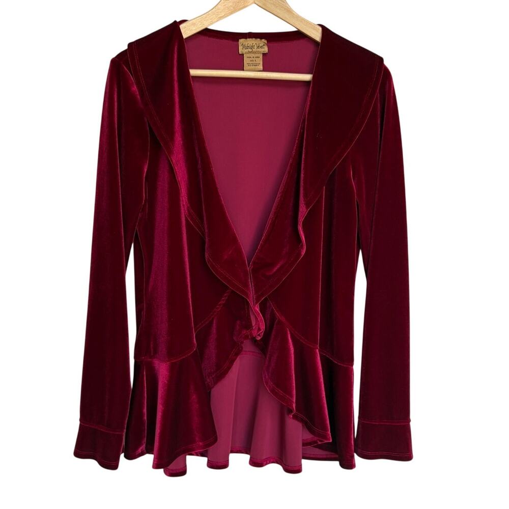 Midnight Velvet Merlot Ruffled Velour Jacket w Peplum Whimsigoth Poetcore size L